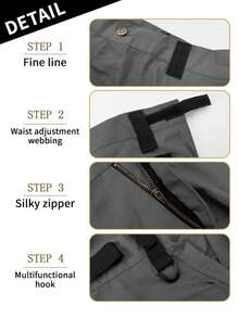 Men's Solid & Camo Print Pockets Zipper Waterproof Tactical Cargo Pants Without Belt, Regular Fit Sporty Pockets Durability Trousers For Fall, Wear-Resistant Outdoor Training Pant For Men - 灰色 - 查看 5