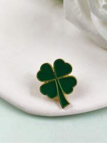 1 Stück Metallbrosche in Kleeblattsform, Öltropfen Dekor Kleidung & Tasche Pin Accessoire, süßer Charm für Mädchen, Großhandel - Dunkelgrün - Übersicht 3