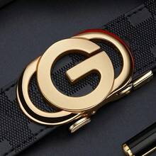 Stylish Metal Buckle Belt For Men And Women - Fashionable Daily Decoration Jeans Belt With Fully Automatic Letter Buckle - Perfect Accessory For Business And Casual Occasions - 黑色 - 查看 6