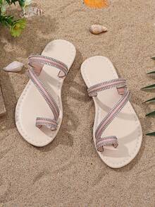 1 Pair Baby Girls Fashion Slippers, Soft Mirror PU Material, Rhinestone Decor, Round Toe, Slip-On Design, Lovely Flat Beach Sandals For Casual, Party, Beach, Daily Wear