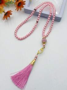 1 pieza Juego de caja con cuentas de cristal, 99 piezas de cuentas de perlas falsas y borlas, rosario musulmán, pulsera minimalista y elegante para uso diario