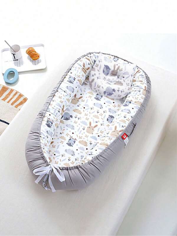 1 PC Grey Owl Style Baby Nest Portable Baby Bed In Crib With Pillow