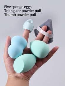 5pcs/Set Bestselling Makeup Sponge Set - Makeup Blender, Triangle Puff & Mini Puff, Soft & Skin-Friendly, Dry/Wet Dual Use, Portable Makeup Tools - Multicolor - View 5
