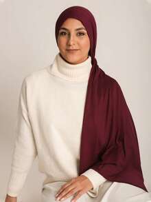 1pc Women Plus Size Solid Color Soft Hijab Scarf Shawl 170*60cm - Burgundy - View 3
