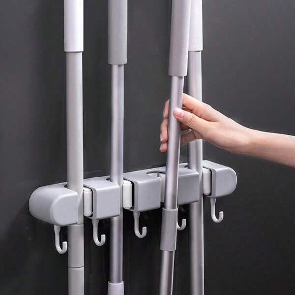 Bathroom Mop Hanger Hooks, Wall Mounted No Drilling Powerful Clip Mop Holder Rack, Bathroom Storage Organizer