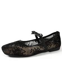 Spitze Ballerinas mit Schleife für Damen, gestrickte Hausschuhe, Lässig Ballettschuhe in Große Größen, Lässig Ballettschuhe für den Sommer, Slip-On Schuhe für Mütter, bequeme vielseitige Damenschuhe im Boho-Stil, gelb, schwarz, weiß, beige, hellblau, Leopardenmuster, Spitze Flache Schuhe für Frühling/Herbst, Lässig Schuhe in Große Größen für den Sommer, Walkingschuhe, Damen Lässig Flache Schuhe, schlabbrige Schuhe, Damen Wohnungsschuhe mit Hohlbogen und Schleife, elegante weiße Damen Flache Schuhe