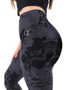 COMFY FOREVER Leggings Women/5' High Waist Tummy Control Ankle Length Pants - 黑骷髏 - 查看 7