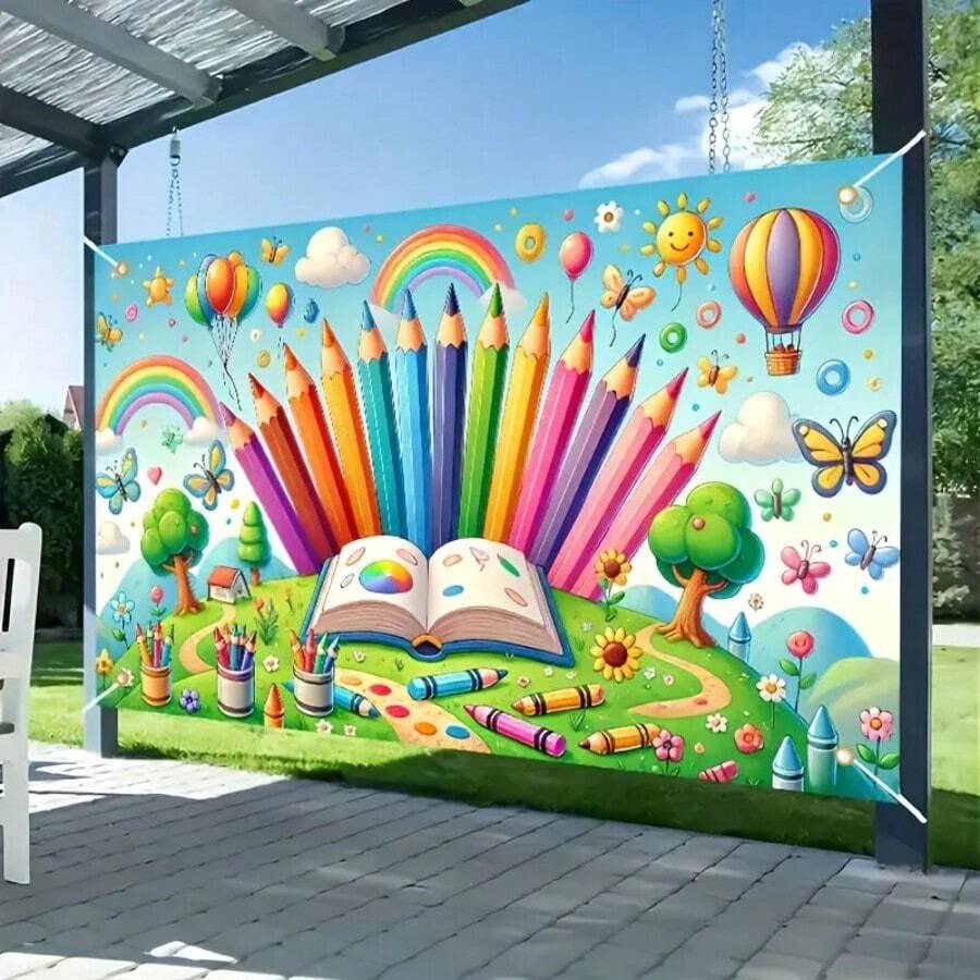 1 件校车欢迎返校旗 - 彩色涤纶面料，适用于室内/室外派对、摄影道具、教室装饰、耐用且可重复使用、无需用电、有趣的插图、鲜艳的印刷 - 彩色 - 查看 1