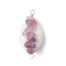 8 件/套天然玫瑰石英、虎眼石、白纹石、绿东陵石、金色发晶、紫水晶、红碧玉、海蓝宝石铜线包裹天然宝贝壳连接器饰物，金色，30~31x14.5~15x11~12 毫米，孔：2 毫米，适用于项链手链珠宝制作用品 - 彩色 - 查看 3