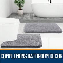 Chenille Bath Mats And U-Shaped Contour Toilet Mat Area Rug Set, Machine Washable Bath Carpet, Home Decor Accessories - Grey - View 3