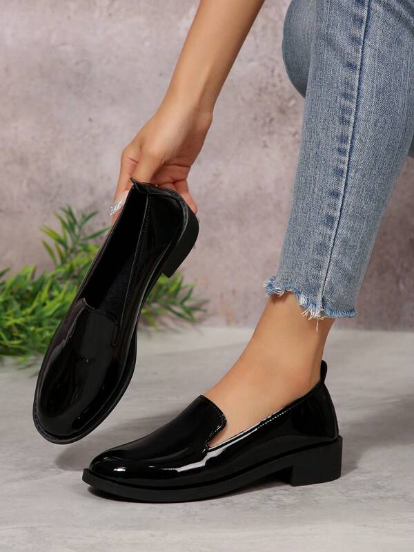 Women Thick Heel Flat Leather Shoes, Fashion Versatile Work Shoes For All Seasons