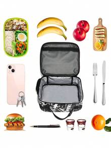 儿童时尚宇航员印花午餐袋，生动的图案设计适合儿童审美，隔热可重复使用，适合上学、野餐、短途旅行，是送给男孩的完美礼物 - 男款便當袋 - 查看 3