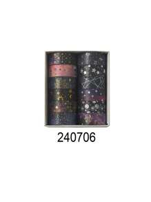 12/6rolls/Box Galactic Splendor Star Washi Tape, Scrapbook Supplies Tape Dispenser Washi Tape, Starry Sky Bronzing Washi Tape Set With Dream Planet Design(0.59*78.74in) School Supplies, Back To School