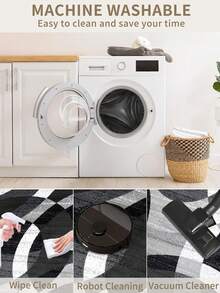 1pc Modern Minimalist Black Area Rug, Washable Non-Slip, 850g/M² For Living Room Bedroom Kitchen Office Entryway