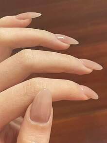 24pcs Oval Shaped Press-On Nails, Minimalist Elegant Japanese Style False Nail Set, Suitable For Women/Girls Daily Office Wear, Includes 1pc Nail File & 1pc Jelly Gel Nail Supplies - Coral Pink - View 3