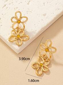 1 对时尚简约花朵耳环，复古风格女士日常佩戴耳环 - 花 - 查看 3