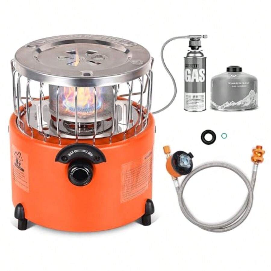 2 In 1 Portable Propane Camping Stove And Heater Mini Cooking Stove With Hose Connector Outdoor Propane Heater Gas Stove For Patio Tent Ice Fishing Emergency Use Burner SH PO - 如圖 - 查看 1
