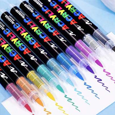1pc Direct Liquid Soft Tip Acrylic Marker Pen, 288/240/200/168/120/100/72/60/48/36/24/12 Colors, Student Use, Non-Transparent, Stackable, Watercolor Brush, High-Quality Art Supplies For DIY Painting