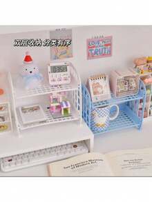Prateleira em Duas Camadas Organizador minimalista Multiuso de Mesa Para Armazenamento Rack - Branco - Visão 2