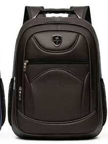 Men's Backpack With Iron Handle Genuine Leather, Suitable For Laptop, School, Business, Formal, Random Style, Faux Leather Backpack - Marrón - Ver 1