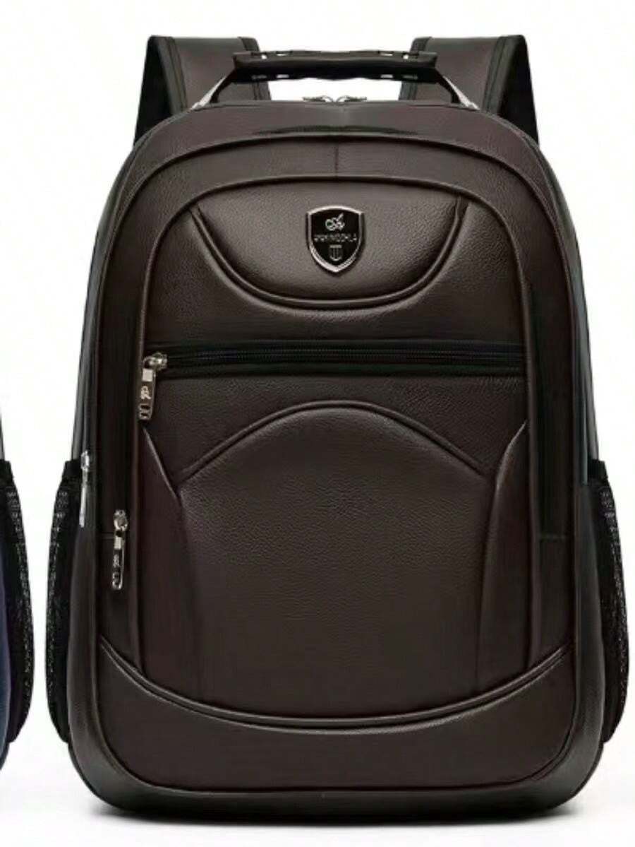 Men's Backpack With Iron Handle Genuine Leather, Suitable For Laptop, School, Business, Formal, Random Style, Faux Leather Backpack - Marrón - Ver 1