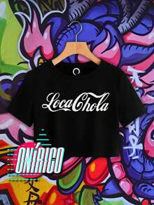 Crop top Loca Chola Ombliguera  Letras  Color combinado    Casual    Chifón    Ninguno    Escenario y concierto  Noche de fiesta  Playa - Negro - Ver 1