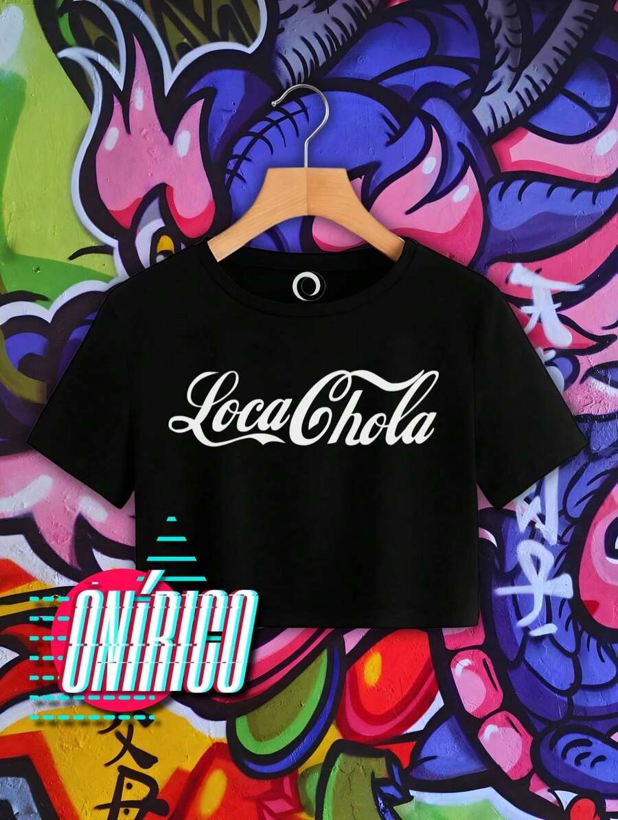 Crop top Loca Chola Ombliguera Letras Color combinado Casual Chifón Ninguno Escenario y concierto Noche de fiesta Playa - Negro - Ver 1