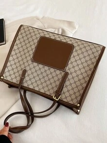 1 Set Large Capacity Graphic Print Tote Bag With Small Pouch - Grey - View 6