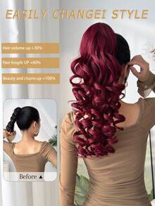 20 Inch Burgundy Water Wave Curly Ponytail Hair Extension, Soft & Natural, Synthetic Hair, For Women - Burgundy - View 7