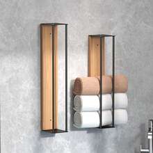 Rustic Wooden Towel Holder, 40/50 Cm, Wall-Mounted & Drill-Free, Rollable, Suitable For Bath, Hand & Beach Towels - 黑色 - 查看 1