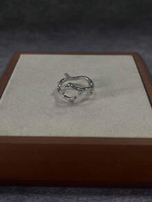 Anillo de espinas de plata con estilo Y2K, anillo de picos con alambre de púas único de geometría ajustable, anillo gótico de calle - plateado-5 - Ver 5