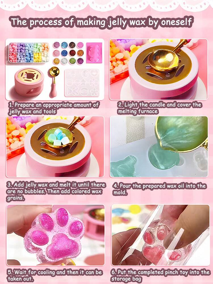 果冻蜡、DIY蜡封印章材料套装、蜡封印章、封蜡印章套装、男女通用GUKA减压DIY猫爪玩具套装（男孩女孩适用）、蜡粒、封蜡加热器、蜡勺、生日礼品套装和节日礼品套装。这些礼物非常适合用作学校奖励、万圣节礼物、圣诞节礼物和儿童节（六一）礼物。 - 果凍蠟套裝 - 查看 5
