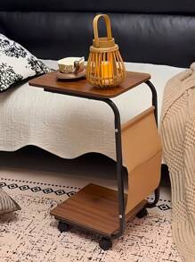 1pc Wheeled Bedside Nightstand, Mobile Sofa Side End Table, Small Office Desk, Dining Room Serving Cart