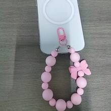 1件蝴蝶結壓克力珠手機吊飾 手腕掛繩鑰匙圈，適用耳機包與後背包的手機配件 - 粉色 - 查看 2
