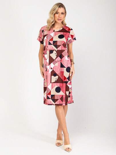 Vestido midi estampanda con dois bolço cod:2023