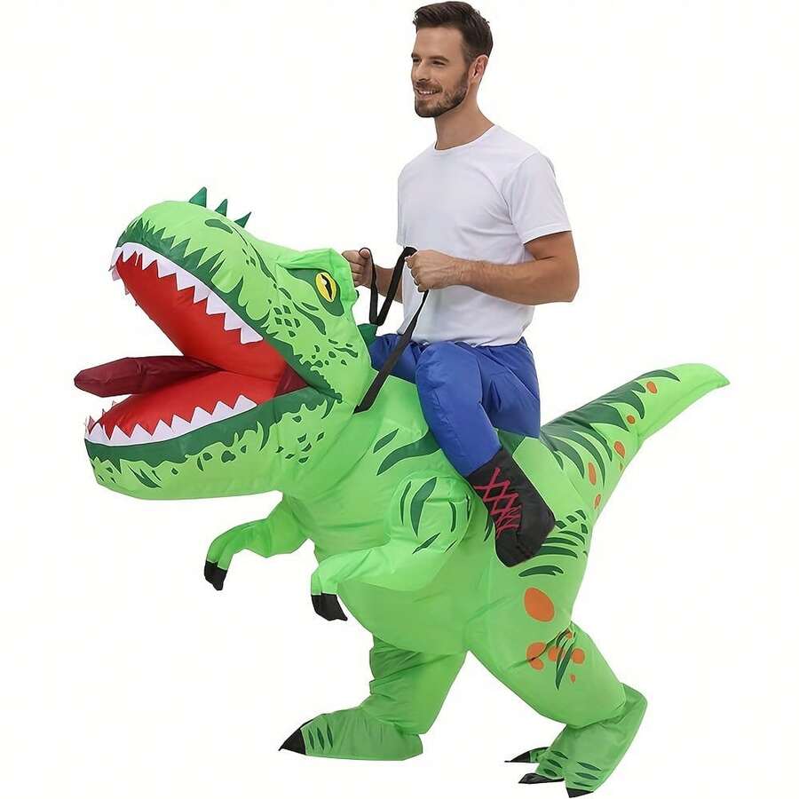 Adult Tyrannosaurus Rex Costume, Dinosaur Knight Costume, Blow Up Dinosaur Costume, Funny Dinosaur Toys Halloween, Party Dress - Green - View 1