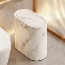 1pc Plastic Marble Or Wood Grain Textured Corner Garbage Can, Stylish Trash Bin, Suitable For Bathroom, Kitchen, Living Room - No Electricity Required, Fits Tight Spaces
