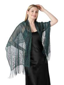 قطعة واحدة، وشاح كلاسيكي للسيدات، لون أحادي، مفرغ، قابل للتنفس ومزين بالشراريب، وشاح أناقة حريري لفستان السهرة الزفاف