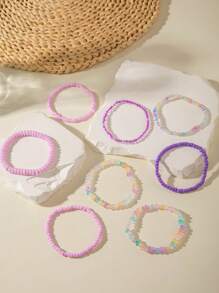 imoli 8pcs/Set Boho Beach Resin Beaded Bracelets, Dopamine Color Stone Chips, Adjustable Jewelry Bracelet Set For Beach Lovers And Daily Vacation Wear (Bead Quantity And Stone Size May Vary Slightly)