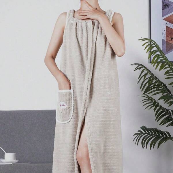 1pc Adjustable Coral Fleece Wrap Bath Robe, Backless & Sexy Design Korean Style Women Swimming/Bath Skirt