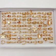 20 件/包夸张花卉不对称形状合金戒指套装，复古优雅仿珍珠混合风格多件可调节戒指，派对婚礼日常佩戴手指配饰，时尚珠宝最佳礼物，随机搭配