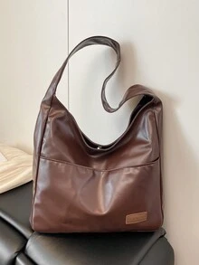 Fashionable Solid Color Soft PU Leather Shoulder Bag, Vintage Versatile Large Capacity Crossbody Bag, Suitable For School, Office, Daily Commute, Elegant Handbag With Zipper Wallet, Lightweight Casual Messenger Bag, Great Gift Choice - Coffee Brown - View 7