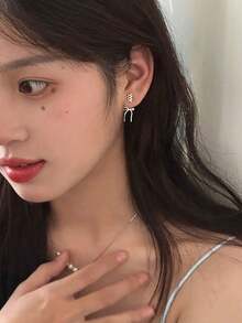 1 件蝴蝶结银针耳环，精致甜美清新风格，可爱新款丝带耳环，适合女士 - 銀色 - 查看 2