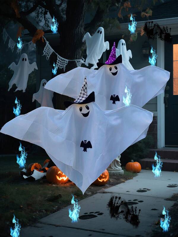 Suministros de decoración exterior para el Nuevo Festival de los Fantasmas de Halloween, ornamentos colgantes de murciélagos blancos y fantasmas flotantes lindos, producto en para el mercado internacional