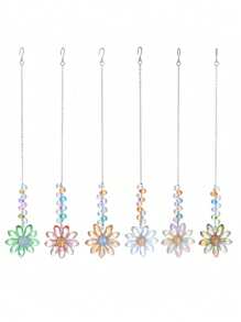 6 Stück Glas Kristallblume - Mehrfarbige Sonnenblumen Prisma Hängedekoration, geeignet für Innen- und Außenbereich, perfekt für Fenster, Terrassen, Gärten