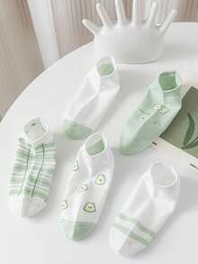 10 pares de calcetines tobilleros para mujer,calcetines tipo barco verde y blanco para todas las estaciones - Verde - Ver 4