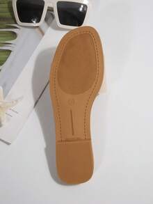 صندل نسائي مسطح مزين بالؤلؤ الاصطناعي، فتحة للأصابع، موحد اللون، غير قابل للانزلاق، صندل كاجوال متعدد الوظائف للاستخدام الخارجي - بيج - مشاهدة 8