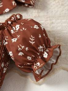 Baby Girl Embracing Bubble Sleeves Flower Printed Skirts Ha Yi - màu nâu - Xem 6