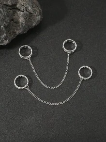 2pcs/Set Retro Hiphop Style Rings & Chain Jewelry Set, Suitable For Men's Daily Wear