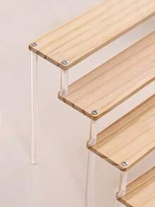 1pc Multi-Tier Makeup Display Stand, Wooden Perfume Storage Rack, Figurine & Craft Display Shelf, Stepped Jewelry Rack, Action Figure Stand And Storage Box, Detachable Divider Durable Plastic Organizer Box For Statuettes, Jewelry, Nail Polish, Glasses - Multifunctional Desktop Storage Shelf For Crafts Exhibition And Home Decor, Small Shelving Unit, Clear View Design, Easy To Clean Materials
